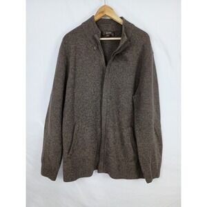 TASSO ELBA Sweater Men's Size XL Brown 100% Lambswool Knit Full Zip